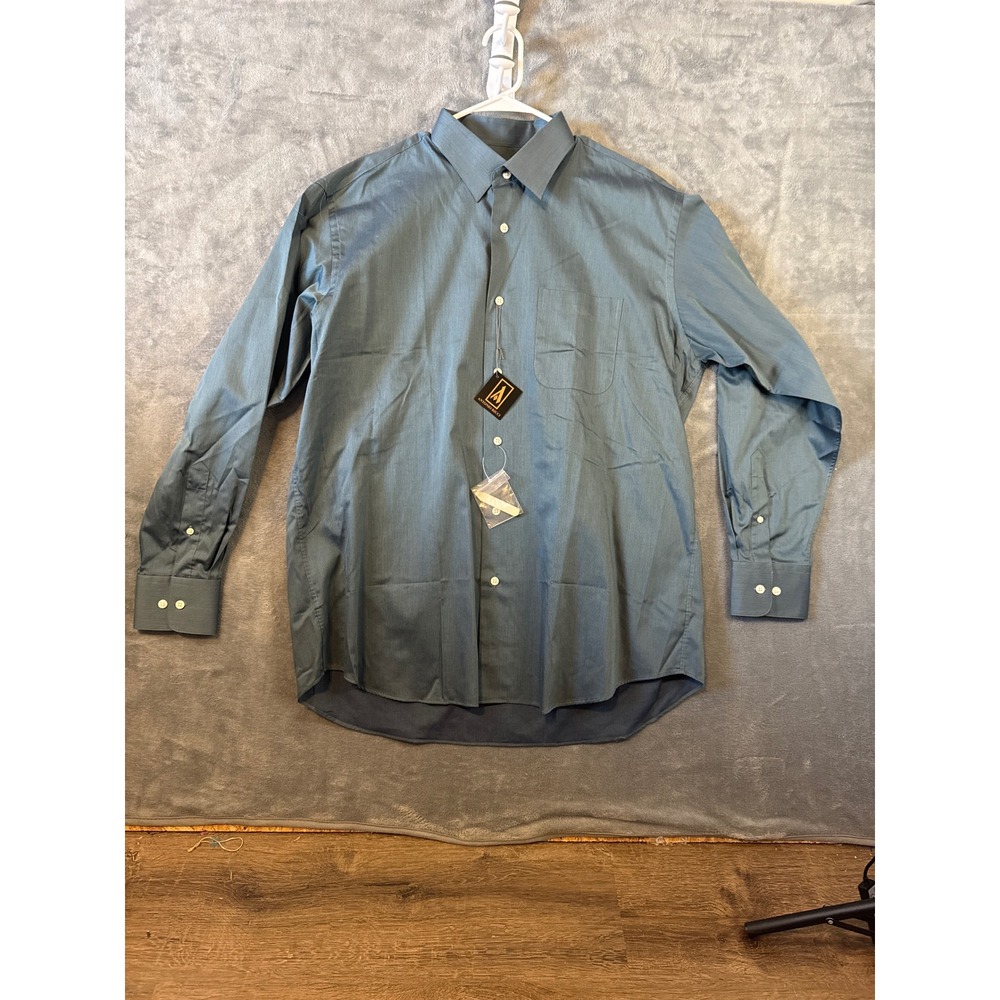 Antonio Ricci Couture Mens Blue Cotton Long Sleeve Button Down Dress Shirt 17.5